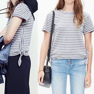 Madwell Blue and White Striped Short Sleeve Side Tie Shirt Size S